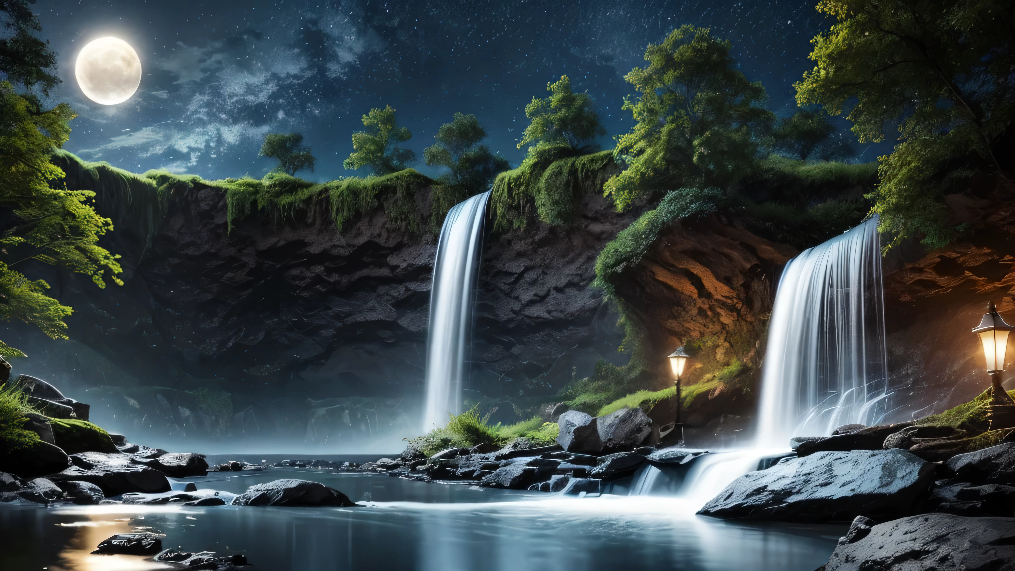 Waterfall on a full moon night, Background Artwork, Background Art, Beau background'Cases, Beautiful Moonlightり night, Bell Art UHD 4K, background'Cases nature animé, Beautiful tranquil waterfall, background'Cases de haute qualité, backgrounde cascade, background'Cases incroyable, High Quality Wallpapers, background'アニメ, アニメ Background Art, background'Cases HD, Moonlight background, Beautiful Moonlight