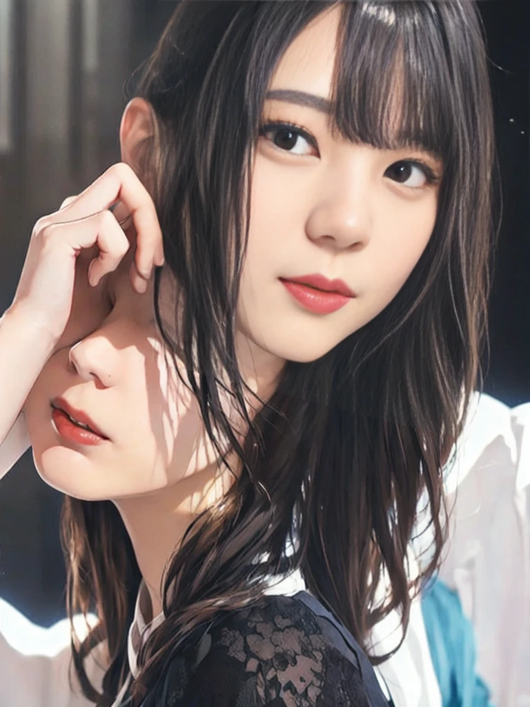 Highest quality, 8K, ,masterpiece :1.3)), In-person audience,((Whole body 1.2)) ,Beautiful woman, Wide Shot ,One girl, , Selfie , Black Hair, Brown Hair , bangs,Highly detailed face, Highly detailed lips, Fine grain, double eyelid
front、Cute woman、 Perfect dynamic composition, Beautiful attention to detail, suit, Natural Lip, Natural Hair, Black Background、 indoor、 indoor、