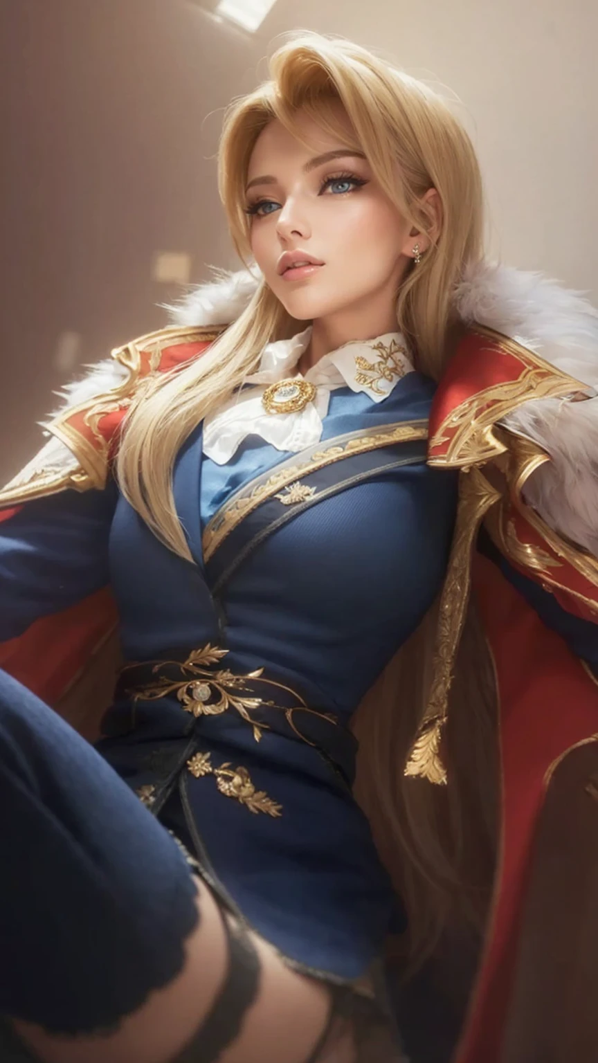 Create a woman with blonde hair, and dressed elegantly
