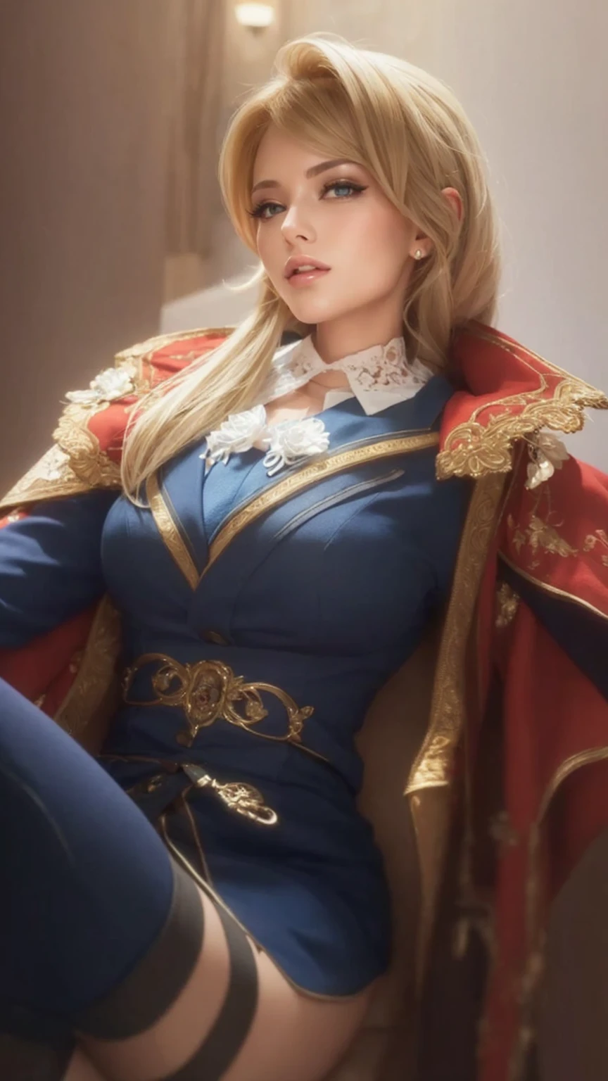 Create a woman with blonde hair, and dressed elegantly