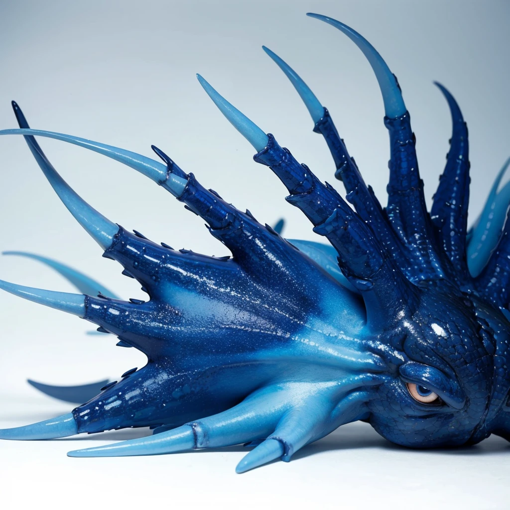 Big Animaly, has white stripes on his skin, blue eyes, starfish mixed with blue dragon, Grassroots, no background