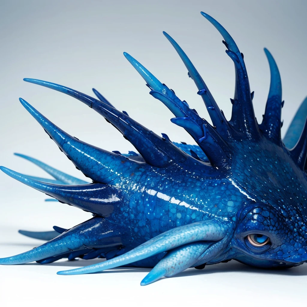 Big Animaly, has white stripes on his skin, blue eyes, starfish mixed with blue dragon, Grassroots, no background