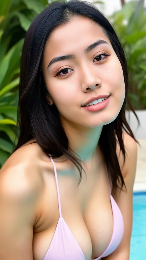 a close up of a woman in a bikini posing by a pool, with beautiful exotic, 18 years old, beautiful asian girl, sexy girl, asian girl, instagram model, 21 years old, sexy hot body, violet myers, good young girl, looking hot, captivating and enticing, sexy look, beautiful body and face, jaw-dropping beauty