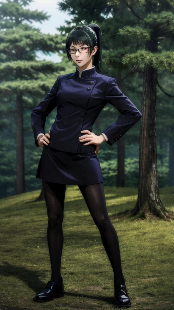 masterpiece,high quality,solo,forest,
MakiZenin,1girl,
ponytail,
eyewear,
gakuran,
skirt,
pantyhose,
full body, standing, hand on hip