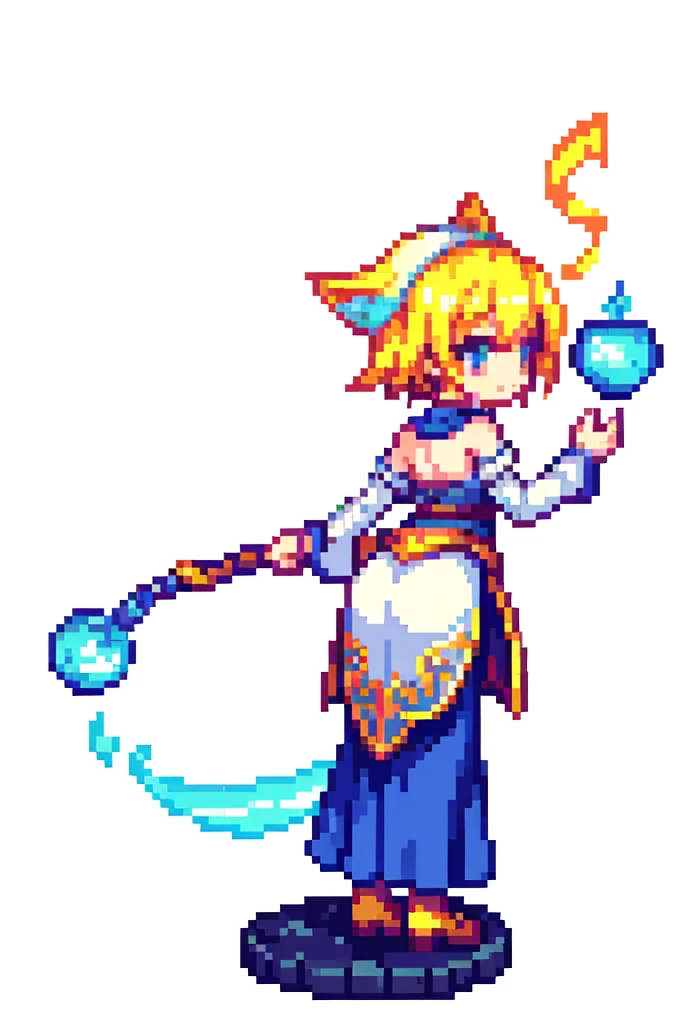 Pixel Art, Cane, cute,Back view,Highest quality,One Girl,Fantasy,whole body,White background,Blonde,Wizard,In the chant