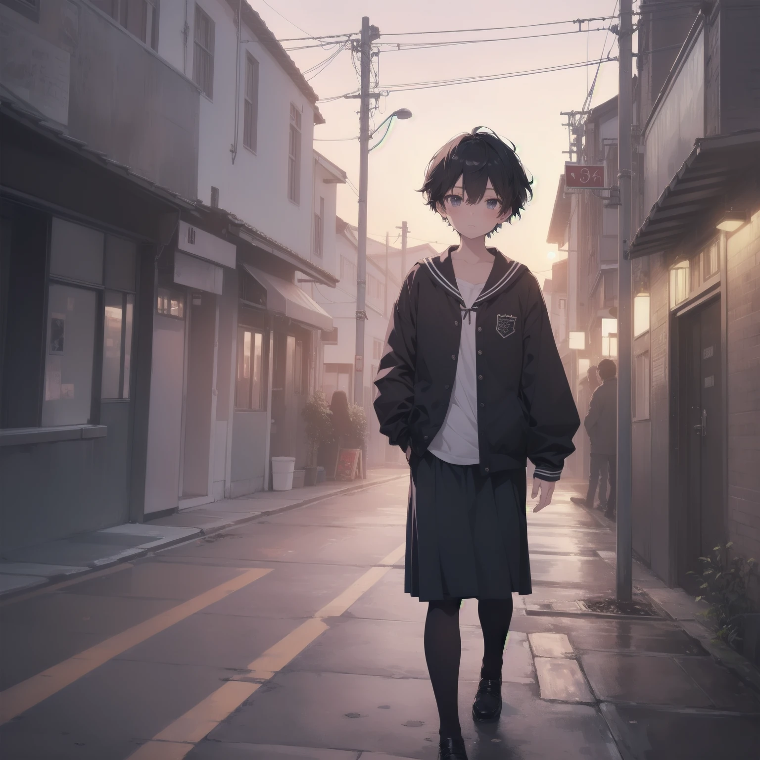 ultra-absurdres-Top quality by artist God, ultra-detailed, high resolution, anime moe artstyle, best anime 8k konachan wallpaper, pixiv contest winner, pool:2810, perfect anatomy,break, 1girl, (Please draw a girl walking sleepily to school alone. )break,(Solo,little female, 13-year-old:1.3),Full limbs, complete fingers,a junior high school student, (very short hair), short cut, flat chest, , small butt, small black eyes, beautiful detailed eyes, well-proportioned iris and pupils, expressive eyes, highres detailed hair, soft expression, salor school_uniform, sailor collar, serahuku, bow, pleated skirt,(Detailed Lighting), (Detailed background), in the School commute route. break,super detailed skin, Best cinematic lighting powered by famous artist, 8k,beauty illustration,photoshop_(medium),very aesthetic,break,((artist:saiguchi_otoufu )), artist:clamp ,artist:carnelian ,artist:kantoku ,
