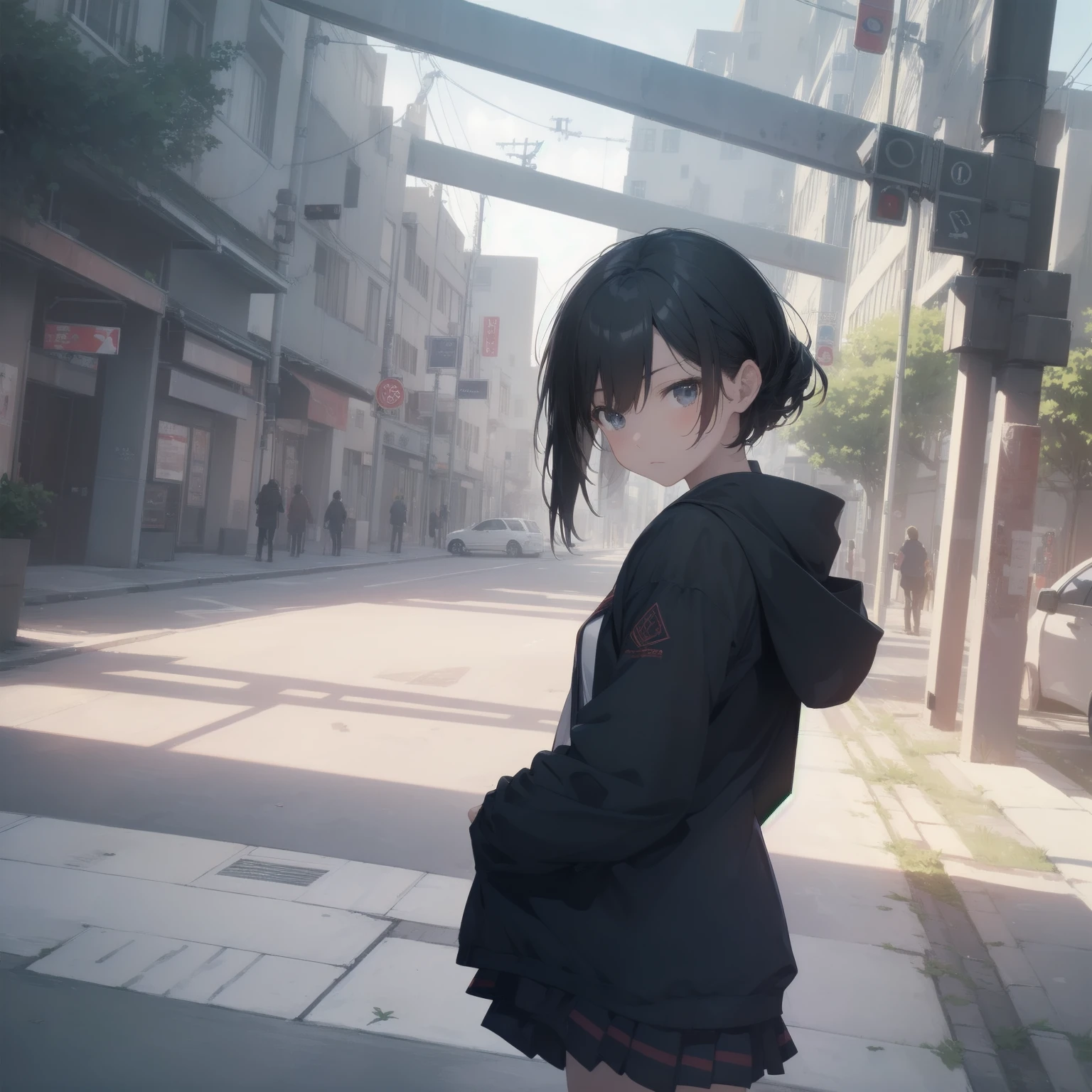 ultra-absurdres-Top quality by artist God, ultra-detailed, high resolution, anime moe artstyle, best anime 8k konachan wallpaper, pixiv contest winner, pool:2810, perfect anatomy,break, 1girl, (Please draw a girl walking sleepily to school alone. )break,(Solo,little female, 13-year-old:1.3),Full limbs, complete fingers,a junior high school student, (very short hair), short cut, flat chest, , small butt, small black eyes, beautiful detailed eyes, well-proportioned iris and pupils, expressive eyes, highres detailed hair, soft expression, salor school_uniform, sailor collar, serahuku, bow, pleated skirt,(Detailed Lighting), (Detailed background), in the School commute route. break,super detailed skin, Best cinematic lighting powered by famous artist, 8k,beauty illustration,photoshop_(medium),very aesthetic,break,((artist:saiguchi_otoufu )), artist:clamp ,artist:carnelian ,artist:kantoku ,