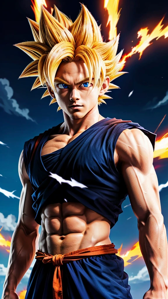 Goku Super sayian blue eyes only,in anime style ,eyes are blue, all is dark without eyes
,