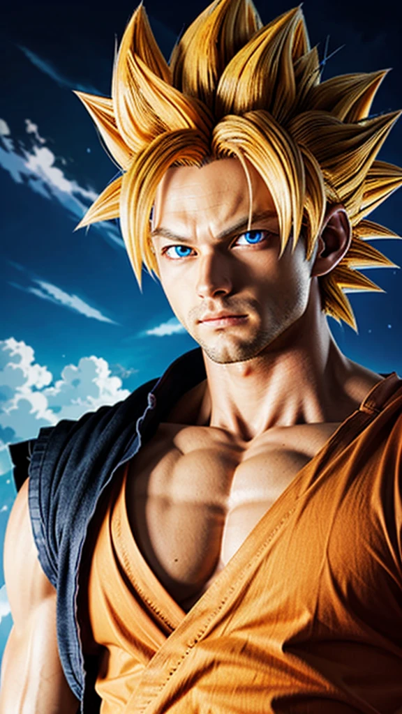 Goku Super sayian blue eyes only,in anime style ,eyes are blue, all is dark without eyes
,