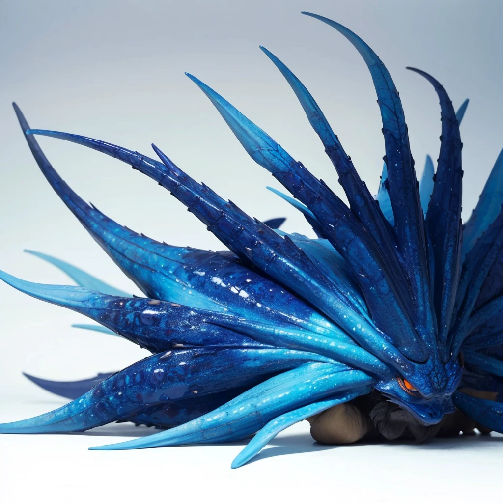 Big Animaly, has white stripes on his skin, blue eyes, starfish mixed with blue dragon, Grassroots, no background