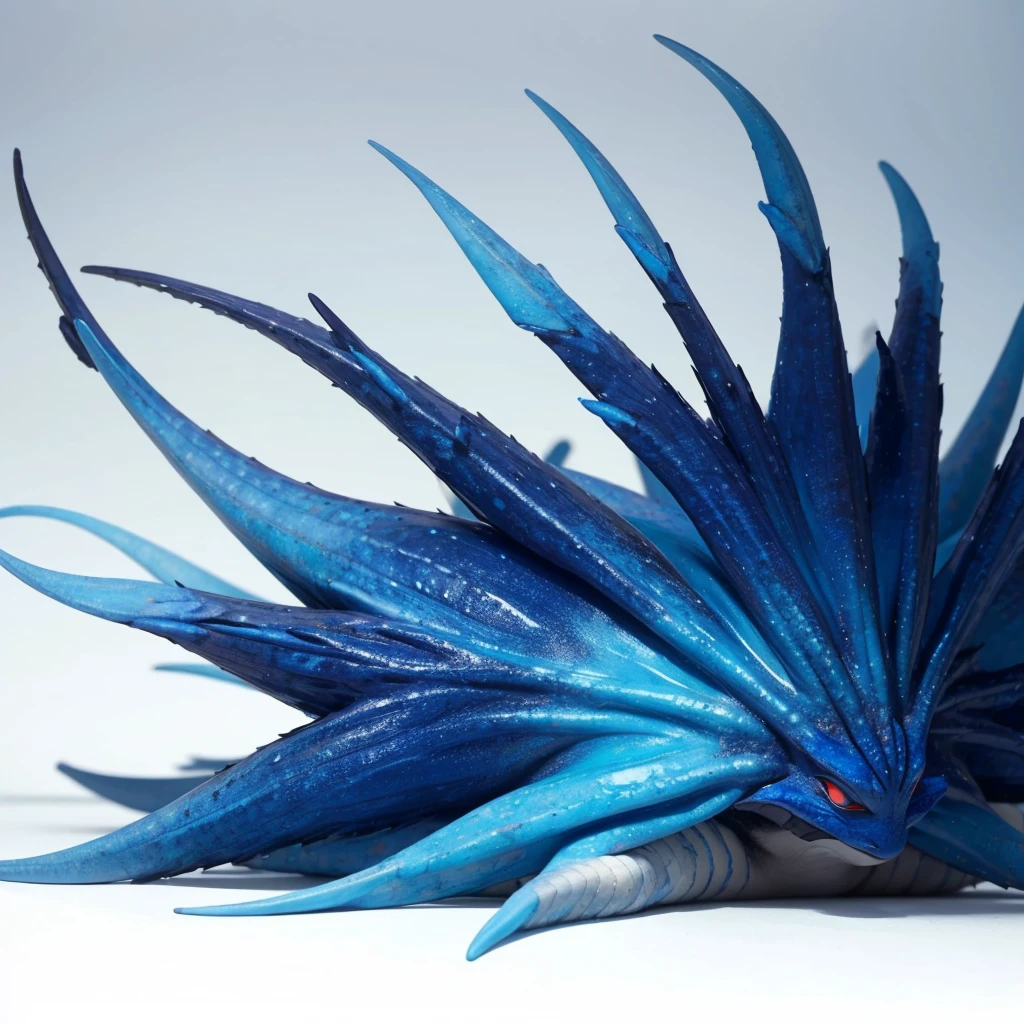 Big Animaly, has white stripes on his skin, blue eyes, starfish mixed with blue dragon, Grassroots, no background