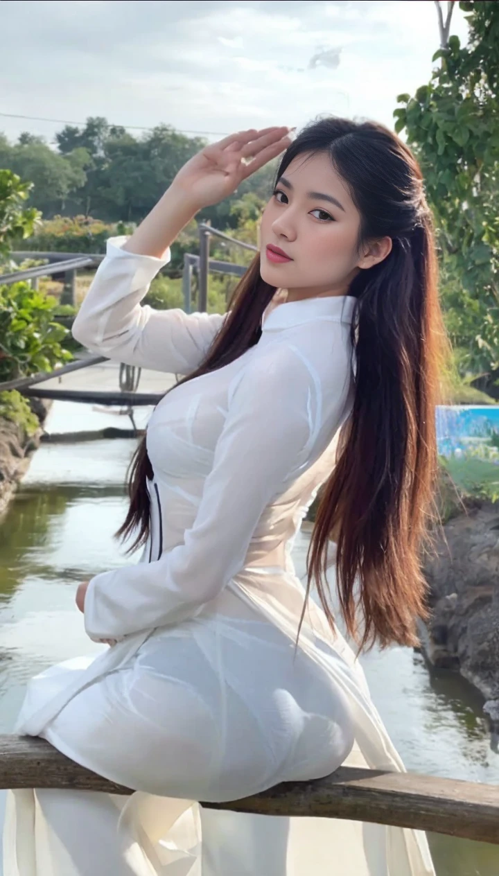 
see-through clothing, clearly visible underwear and body inside, see-through panties, see-through bra, Tuyet Linh,