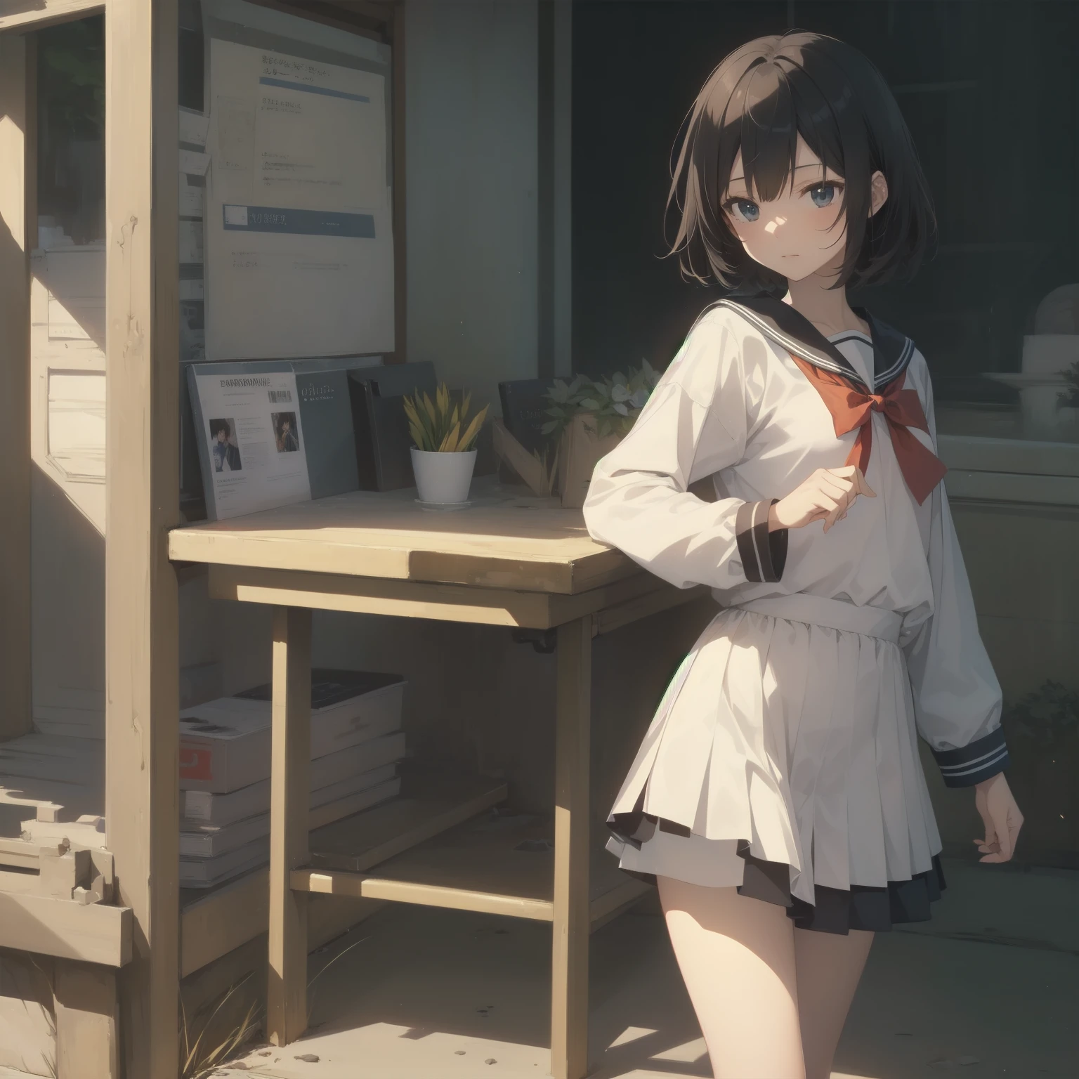 ultra-absurdres-Top quality by artist God, ultra-detailed, high resolution, anime moe artstyle, best anime 8k konachan wallpaper, pixiv contest winner, pool:2810, perfect anatomy,break, 1girl, (Please draw a girl walking sleepily to school alone. )break,(Solo,little female, 13-year-old:1.3),Full limbs, complete fingers,a junior high school student, (very short hair), short cut, flat chest, , small butt, small black eyes, beautiful detailed eyes, well-proportioned iris and pupils, expressive eyes, highres detailed hair, soft expression, salor school_uniform, sailor collar, serahuku, bow, pleated skirt,(Detailed Lighting), (Detailed background), in the School commute route. break,super detailed skin, Best cinematic lighting powered by famous artist, 8k,beauty illustration,photoshop_(medium),very aesthetic,break,((artist:saiguchi_otoufu )), artist:clamp ,artist:carnelian ,artist:kantoku ,
