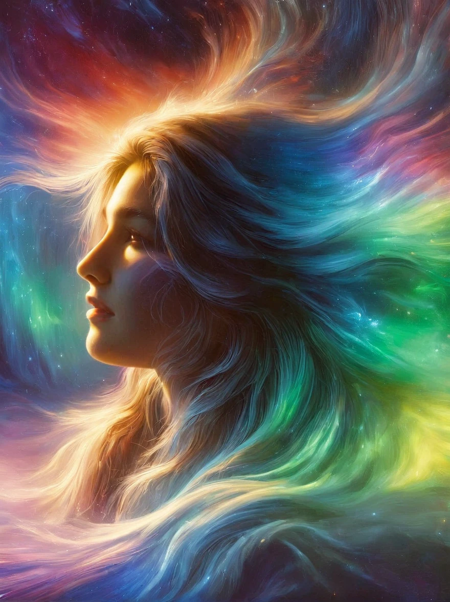 （Girl standing in front of the colorful northern lights: 1.5）