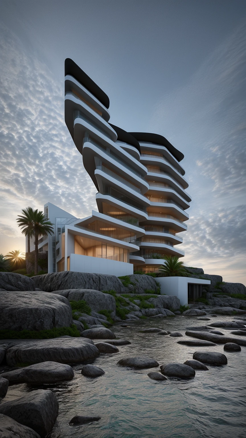 PLATEFORME KTHOUSE, (head of'artwork, best quality:1.2), rendering of a modern Office building:1.6 ,hotel, Office building ,urban landscape:1.3, white wall:1.9, fenêtre en verre noir:1.8, cour humide :1.5, neon cyber punk:1.5, Beautiful shadows , DARK LIGHT:1.3, Shimmering light:1.3