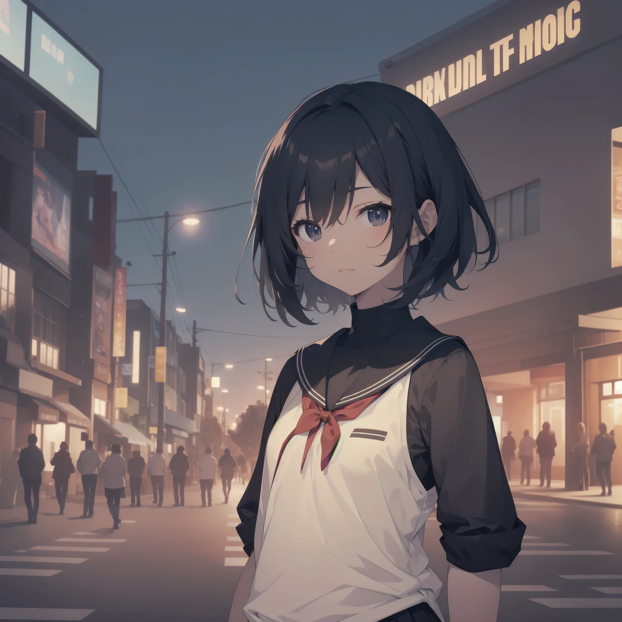 ultra-absurdres-Top quality by artist God, ultra-detailed, high resolution, anime moe artstyle, best anime 8k konachan wallpaper, pixiv contest winner, pool:2810, perfect anatomy,break, 1girl, (Please draw a girl walking sleepily to school alone. )break,(Solo,little female, -yeld:1.Full limbs, complete fingers,a junior hihort hair), short cut, flat chest, , small butt, small black eyes, beautiful detailed eyes, well-proportioned iris and pupils, expressive eyes, highres detailed hair, soft expression, salor school_uniform, sailor collar, serahuku, bow, pleated skirt,(Detailed Lighting), (Detailed background), in the School commute route. break,super detailed skin, Best cinematic lighting powered by famous artist, 8k,beauty illustration,photoshop_(medium),very aesthetic,break,((artist:saiguchi_otoufu )), artist:clamp ,artist:carnelian ,artist:kantoku ,