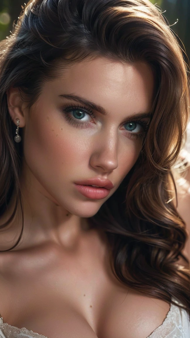 (((ultra realistic))) Photo, masterpiece, top quality, (pale skin), (Ultra detailed face and eyes:1.3), 1 girl, Adult, in a T-shirt, (Eye makeup, mascara) , ((large detailed lips)), ((Dark wavy hair)), ((Chyolka)) , (Natural breasts), Slim waist. ((Posing)), photoshoot, studio (soft lighting), (The play of light and shadows), depth of field, bokeh, (special attention to skin detail: 1.2), ((close-up portrait, close to the camera top view)) , ultra detialed,