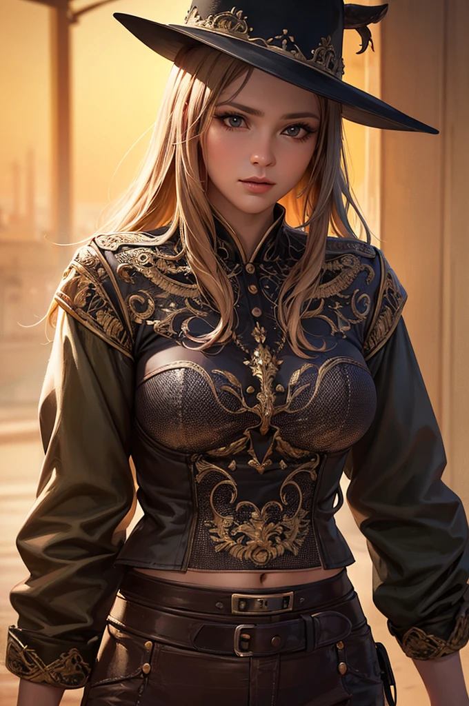 Western Cowboy Style, Cowgirl, photograph, Highest quality, Realistic, Realistic, Intricate details, (Fine details), (Intricate details), Cinematic Light, Highest quality backlight, Clear lines, 8K, Ultra-high resolution, Purelos Face_v1,