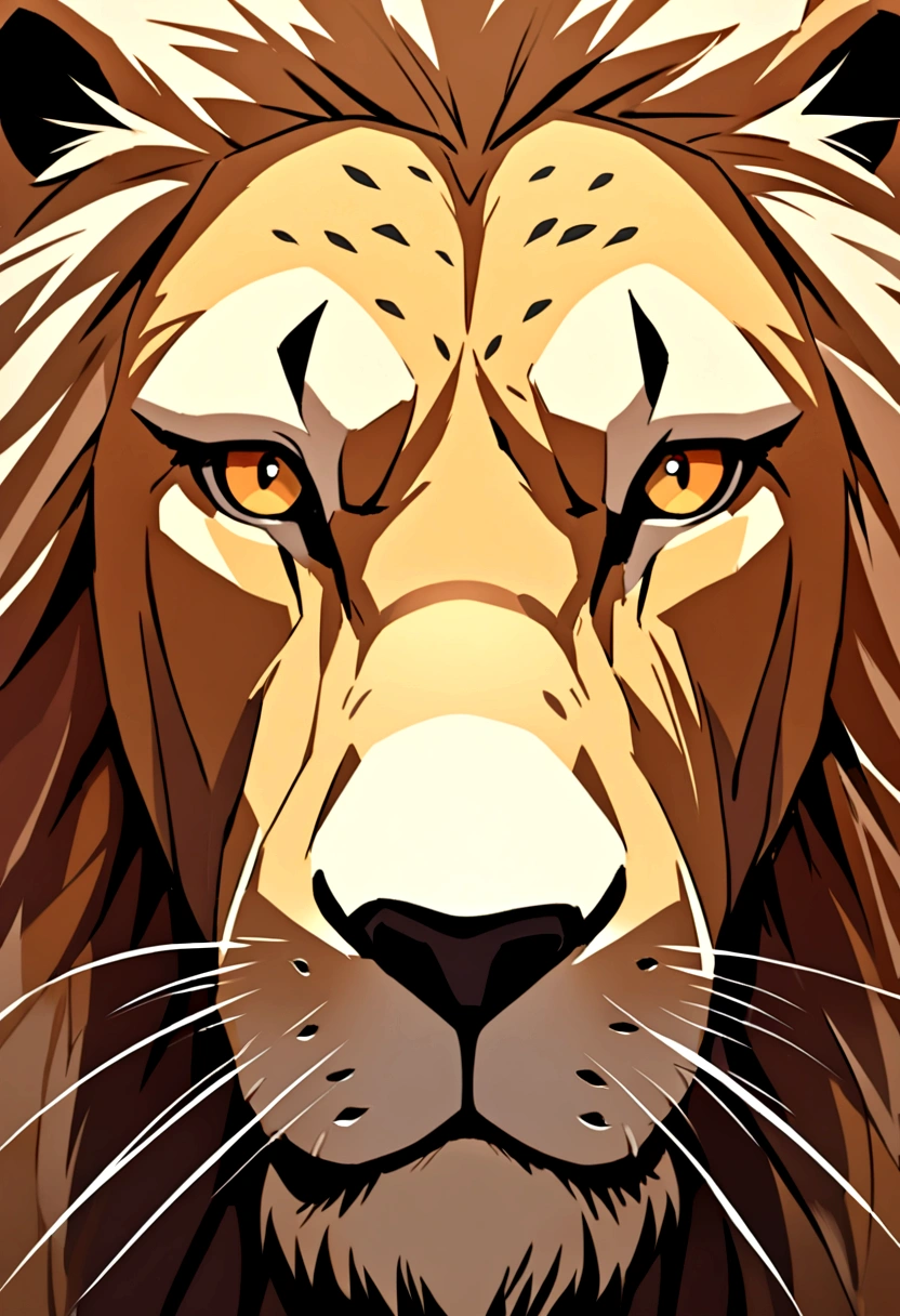 A lion stares at it in shock, a bee on its nose. The lion's eyes were wide with fear, his pupils dilated. Close-up of a lion.