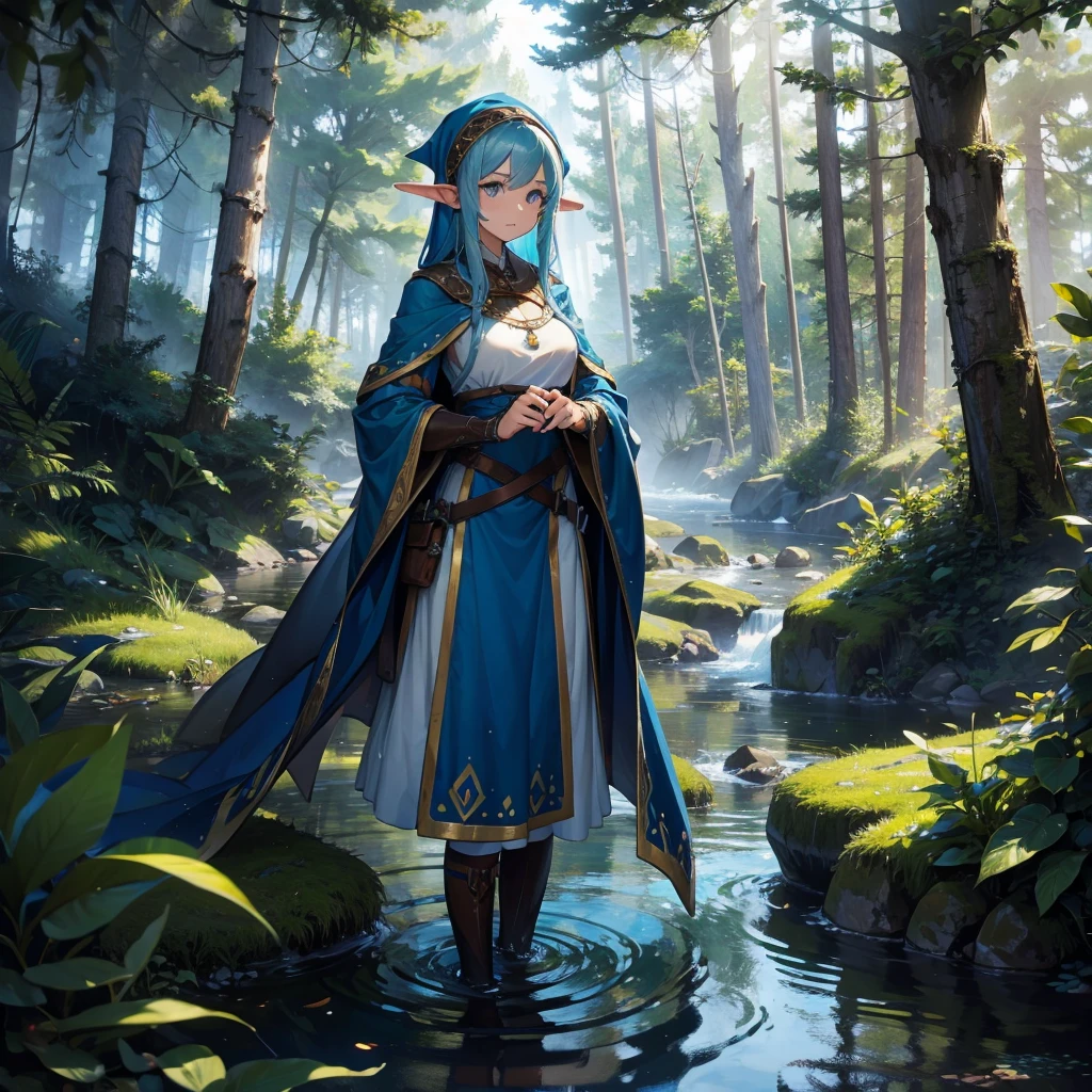 female water druid in the forest with medieval outfit