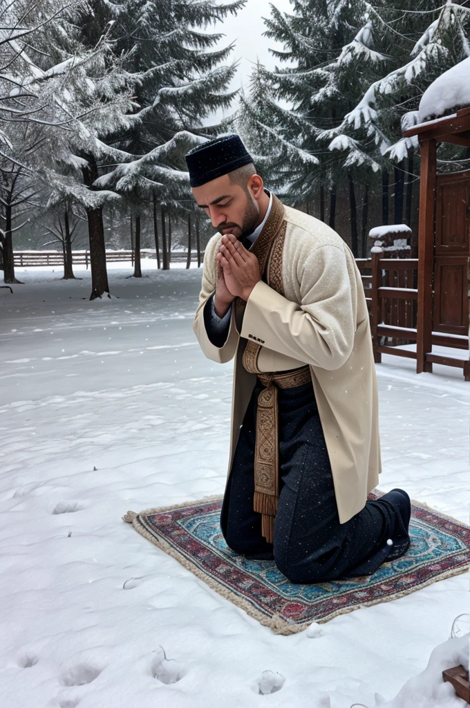 Osman bey praying namaz in snowfall