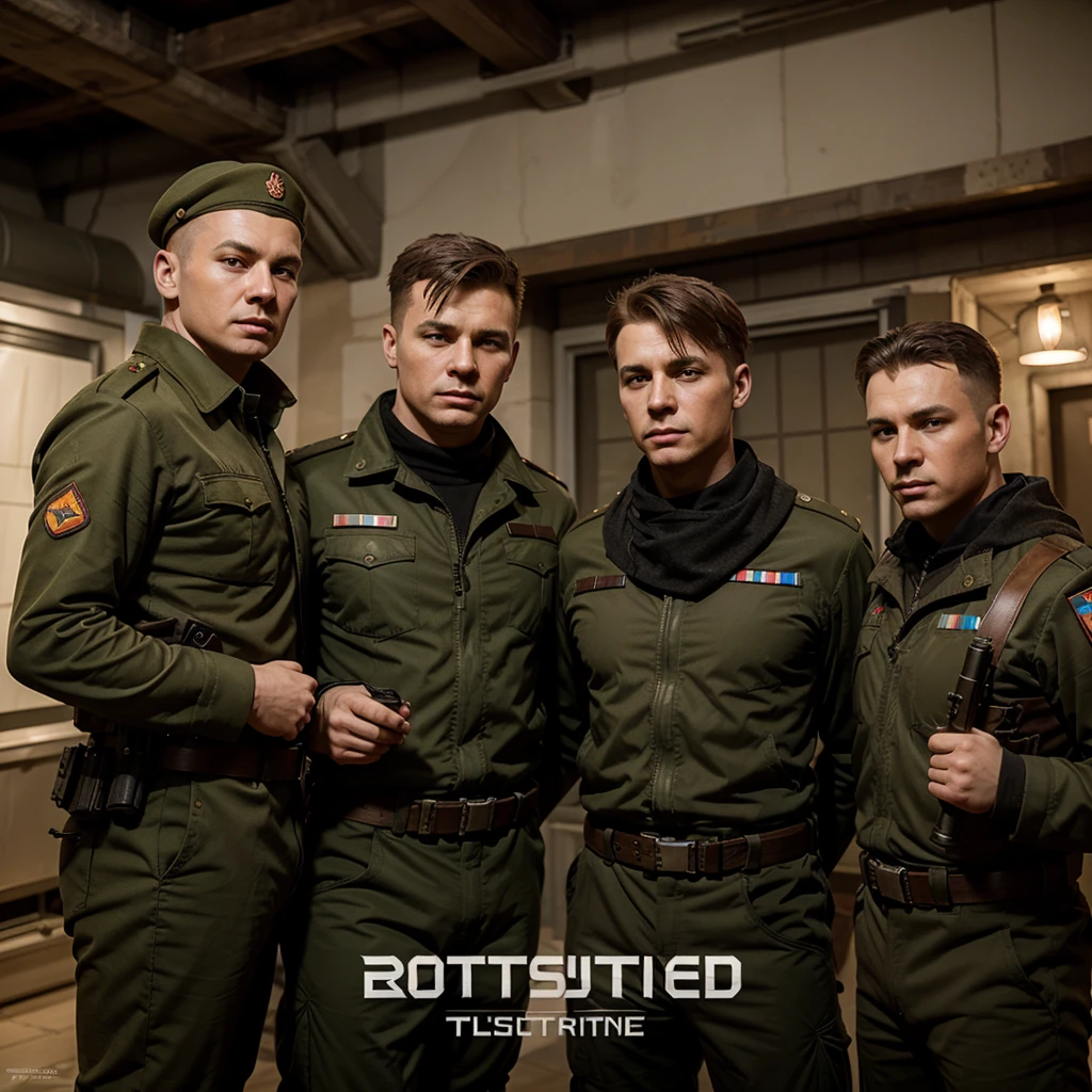 Russian soldiers in the style of the game Borderland 