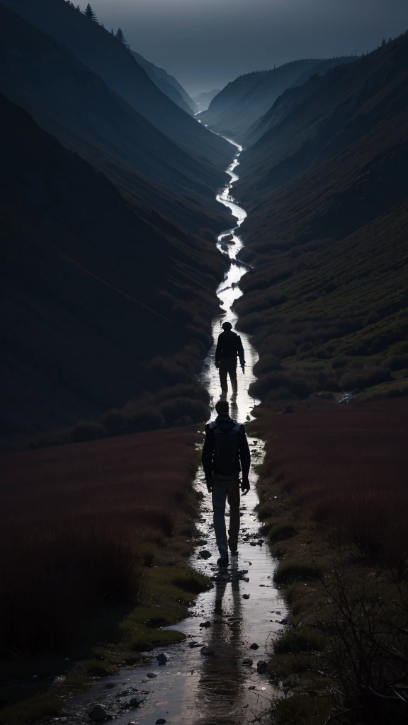 (best quality), (superior quality), (dark), 1man, despair, suicide, Death wandering in the valley of shadows.Raw,Award-winning,landscape