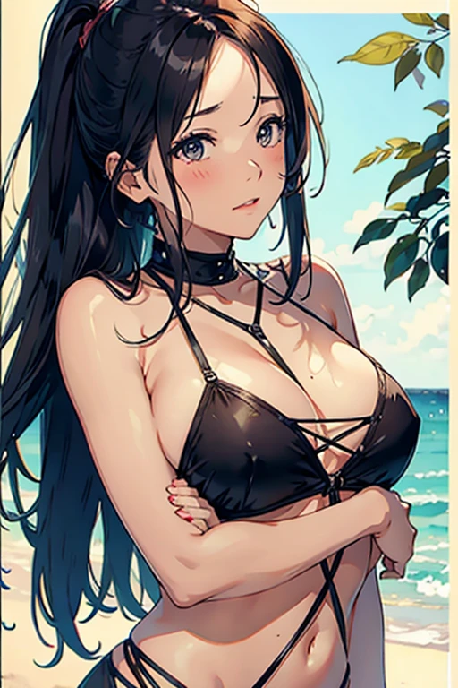 watercolor image, 1 girl,shibari,embarrassing,blush,{(very ecstasy:1.2),(writhing:1.4)},half open eye,arms behind,nipples, side view,classical realism