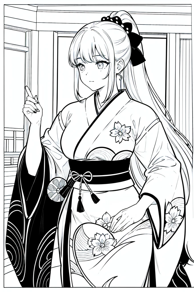 A woman dressed in a magnificent and beautiful uchikake with butterflies and flowers, nsfw, sexy,(((pecho grande))) la mano se relaja en la sala de tatami. Tiene un rostro hermoso.. She is dressed in a luxurious kimono . A magnificent folding screen. A lantern is lit in the dimly lit tatami room at night.. El dibujo detallado sexy. alta calidad de imagen.