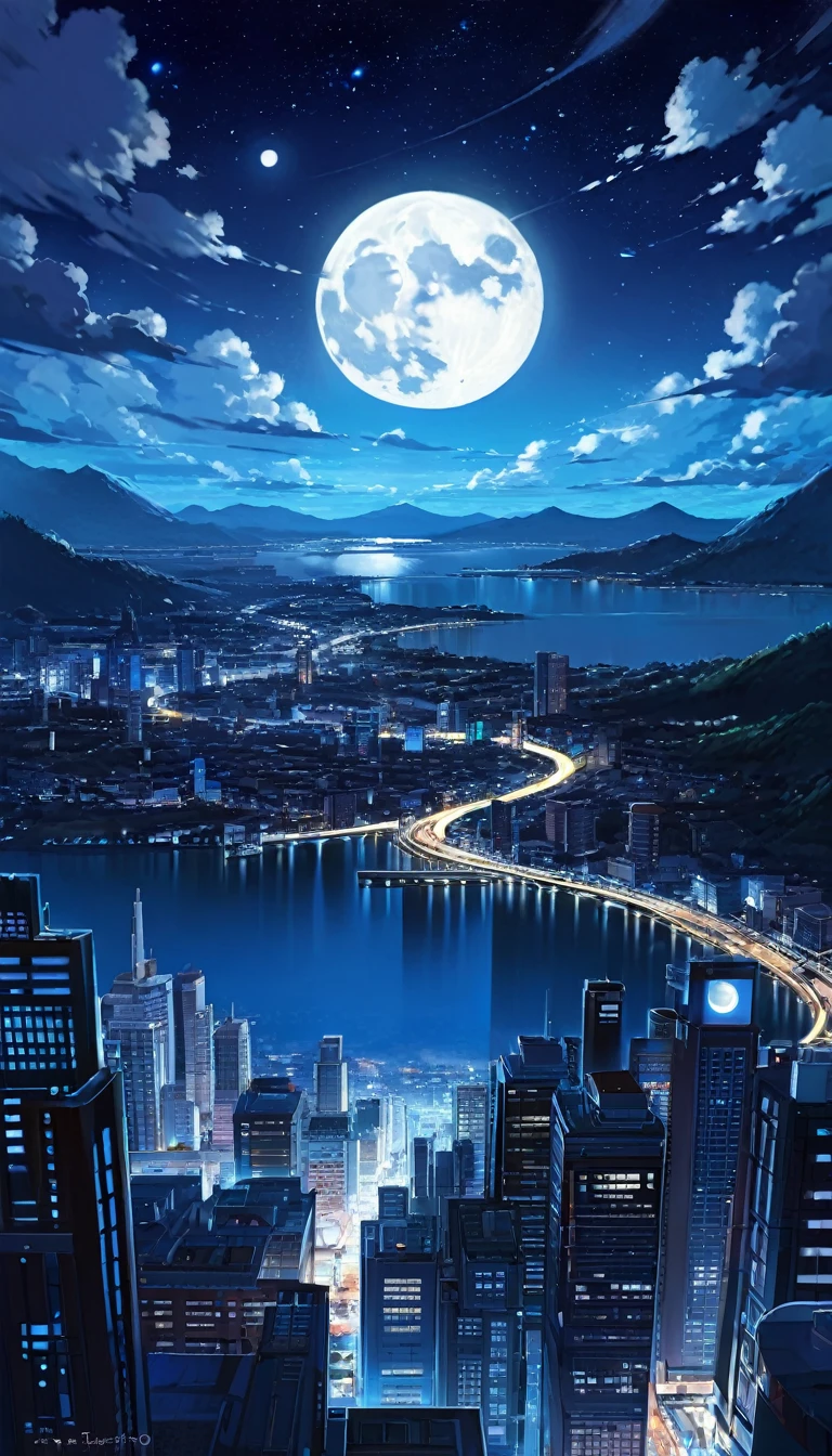 Great future landscape:Moon City 1.5, night (Inspired by the art of Katsuhiro Otomo). painting)