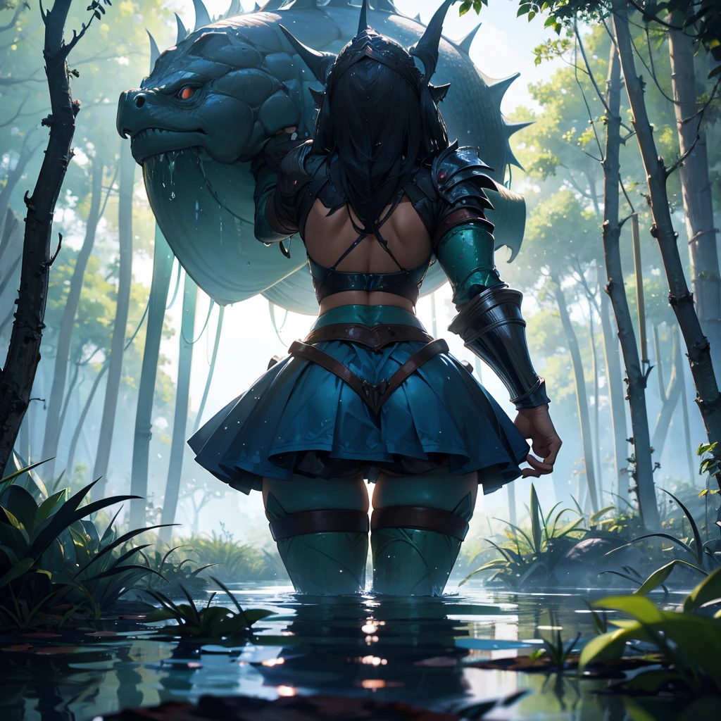 back view of female water dwarf in the swamp