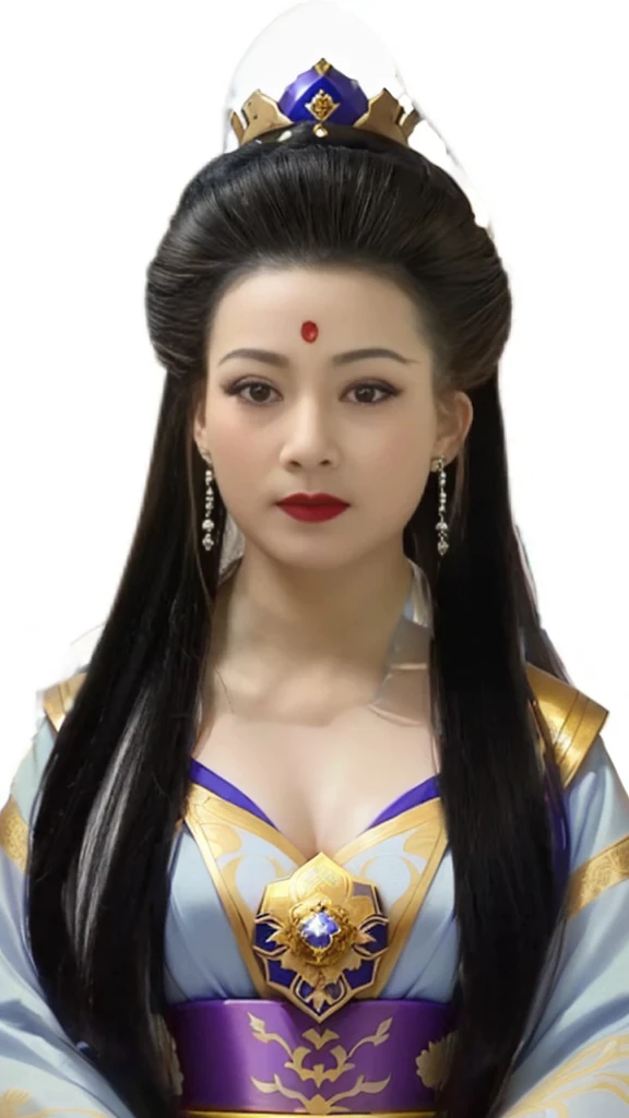 Close-up of a woman with long hair wearing a purple and blue dress, White Ji haircut, Wearing a golden crown,ancient Chinese Princess, Traditional female hairstyle, Chinese Princess, traditional Chinese, Chinese Queen, Star Trek Asian Woman, Asian Dynasty Princess, Inspired by Zhang Yin, Chinese woman, Inspired by trees, heise-lian yan fang, Chinese, Geisha Hairstyle