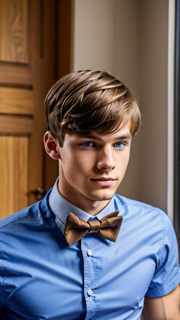 19 year old male wearing bow tie and button up
Physical Description: Brown colored hair and skinny build. 5"5 and 150 LB. Blue eyes.
.