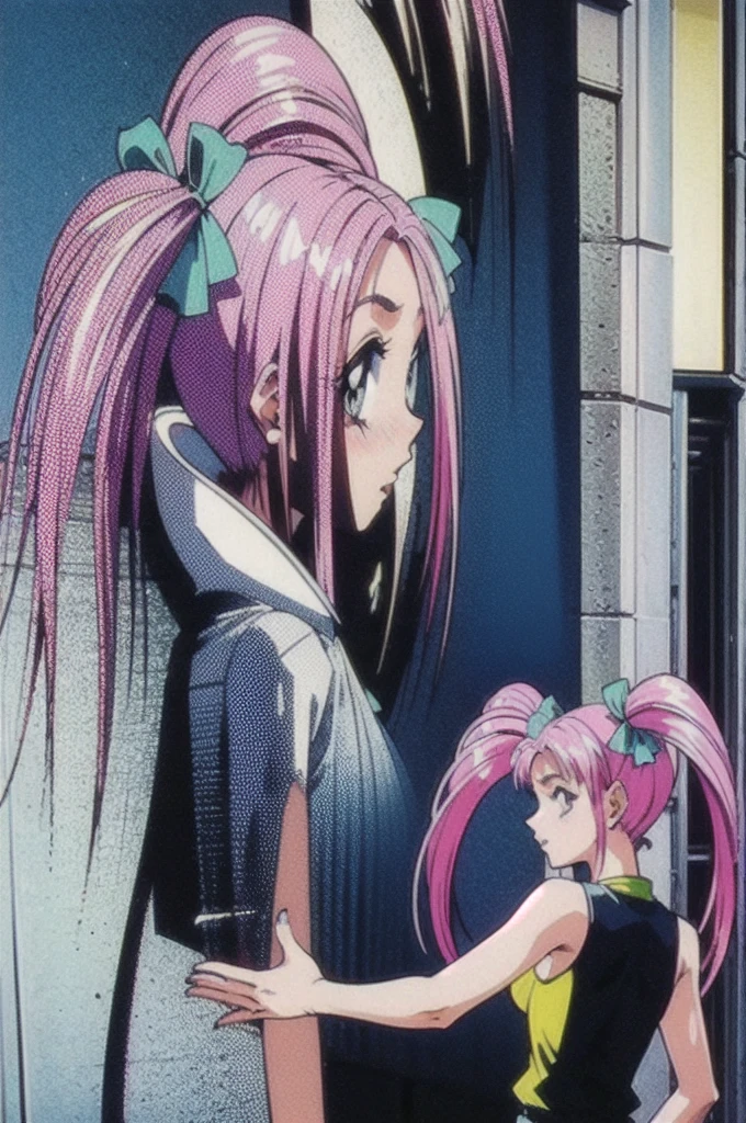masterpiece, Highest quality, One girl, View your viewers, Super detailed, Urban graffiti, vibrant street art, Creative Expression, colorful, Long Hair, Twin tails, Pink Hair