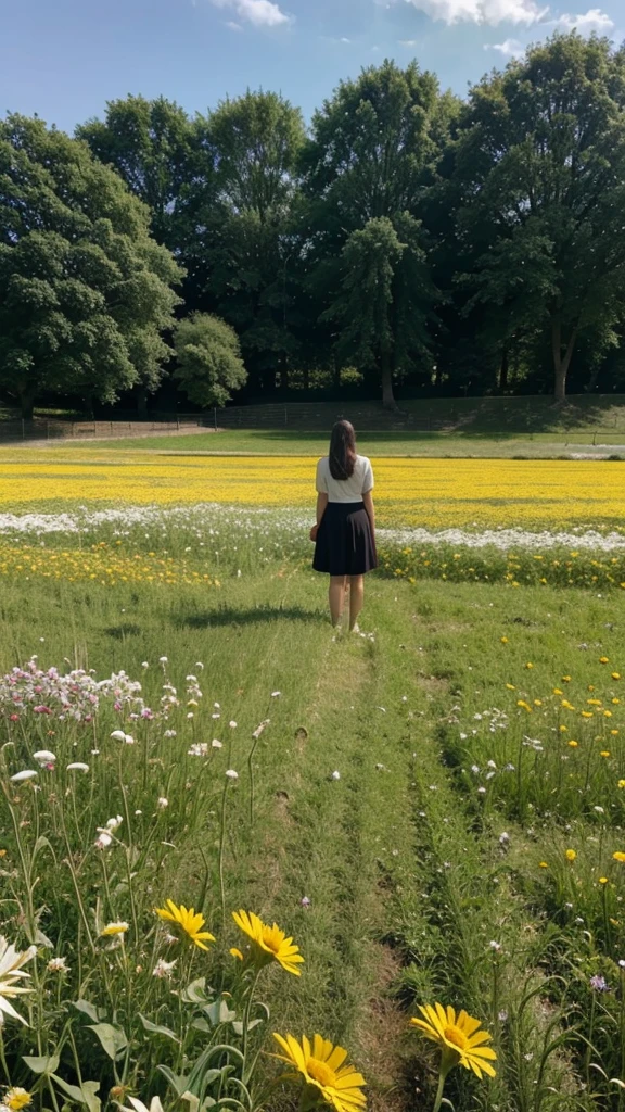 Field of flowers with people standing