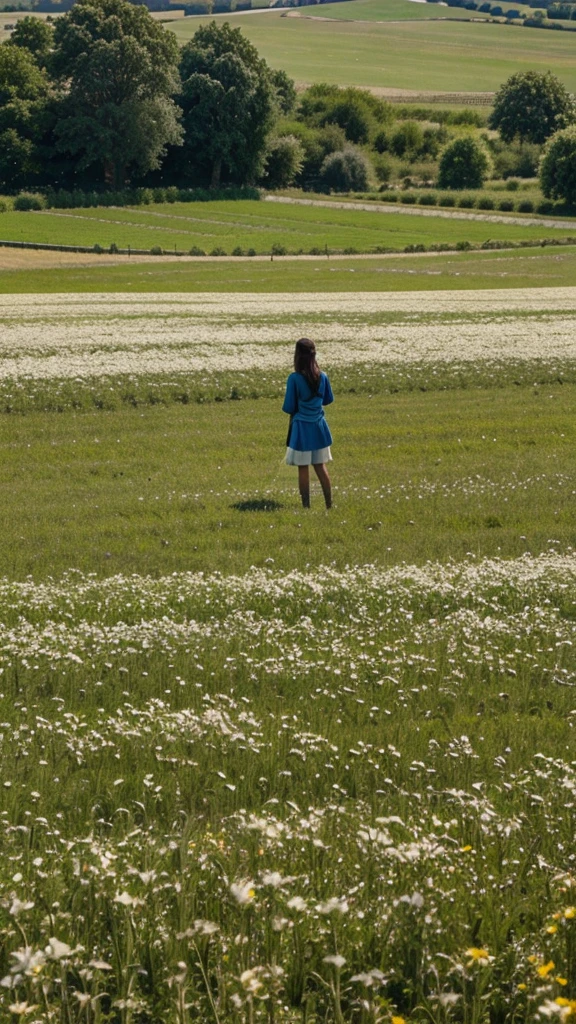 Field of flowers with people standing