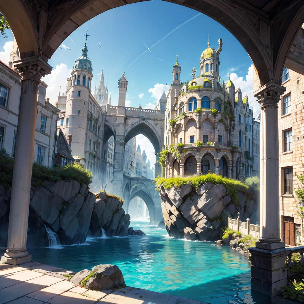 atlantean，Rise slowly from the sea，Extremely gorgeous，A shocking scene，A magnificent city，Extremely complex urban fabric，Ancient city-state，Golden Age legacy