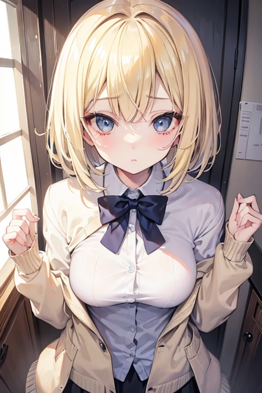 Tanya von Degurechaff, white shirt, The buttons are unbuttoned, Shorts, small breastfeeding room, Masterpiece, hiquality, Detailed Quality))