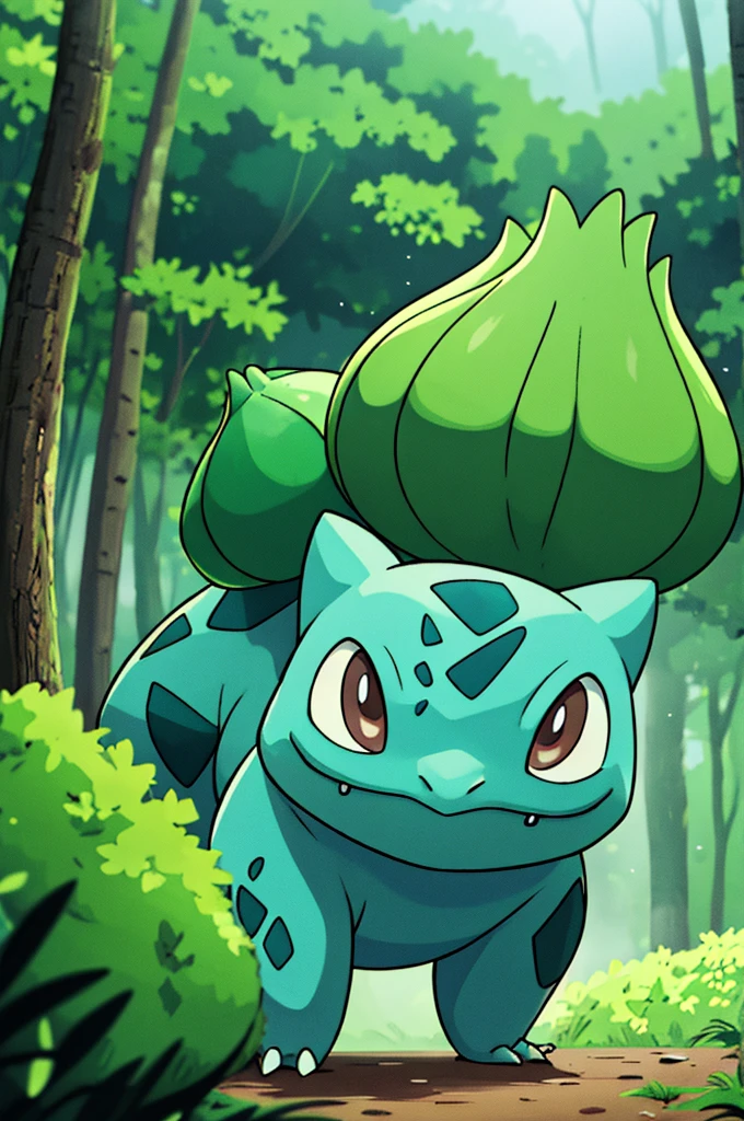 centered,  award winning photo,  (looking at viewer:1.2),  |  Bulbasaur_Pokemon,  |forest,  big trees | bokeh,  depth of field,  cinematic composition,  | , Wartortle_Pokemon,  