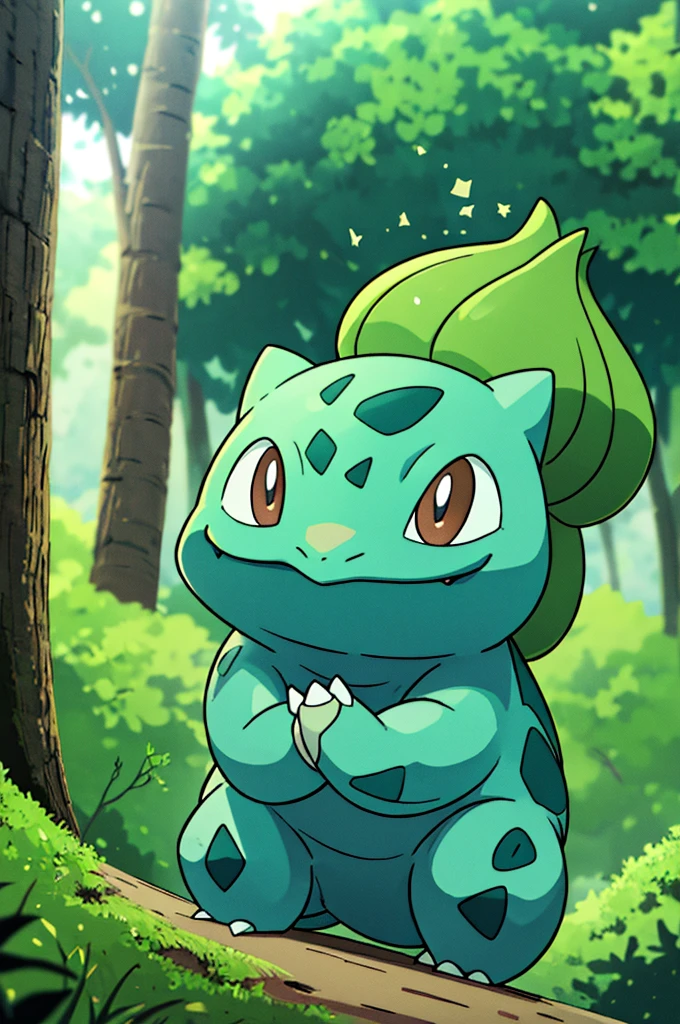 centered,  award winning photo,  (looking at viewer:1.2),  |  Bulbasaur_Pokemon,  |forest,  big trees | bokeh,  depth of field,  cinematic composition,  | , Wartortle_Pokemon,  