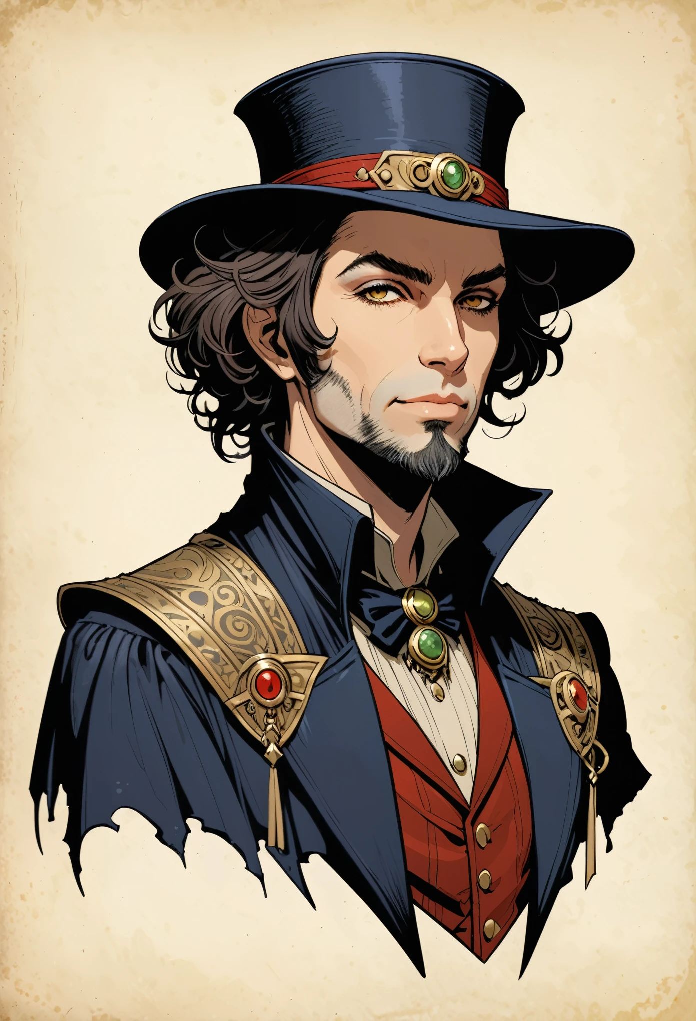 in style of William Stout, character concept design, half body