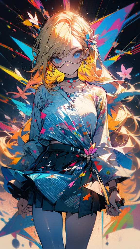 masterpiece, Highest quality, One girl, alone, mini skirt, choker, View your viewers, flower、Thighs、Blonde、
