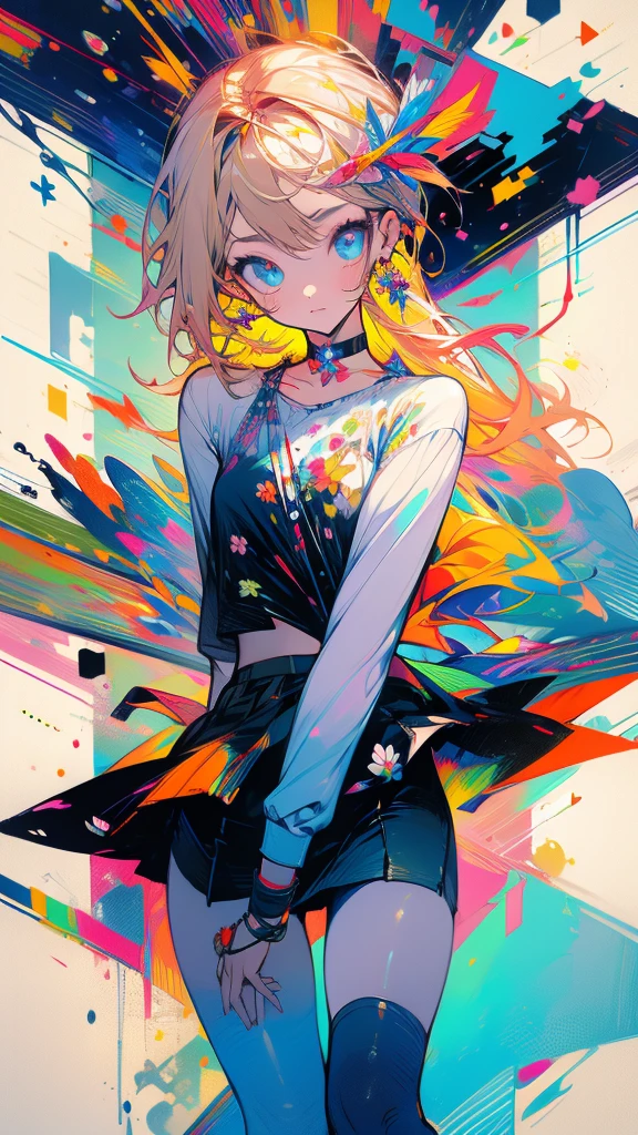 masterpiece, Highest quality, One girl, alone, mini skirt, choker, View your viewers, flower、Thighs、Blonde、