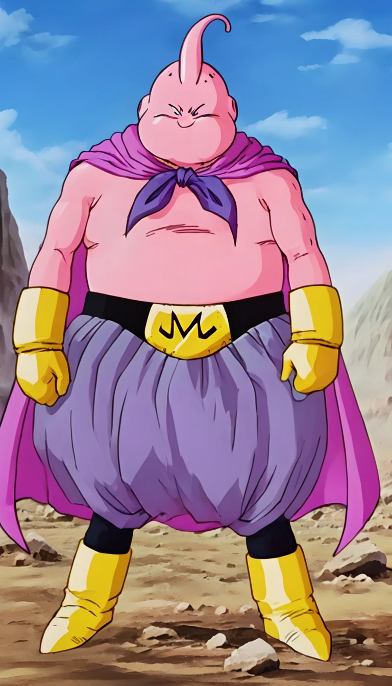 solo, majin buu, (angry:1.2),fighting,in wasteland,destroyed rock,(soft shading), 4k, hi res, ((detailed face, (detailed eyes:1.0), detailed)), (full body), looking at viewer, 1boy, upper body, male focus,(topless:1.5),( shirtless:1.5),torn clothes,bare pectorals, fighting stance,
