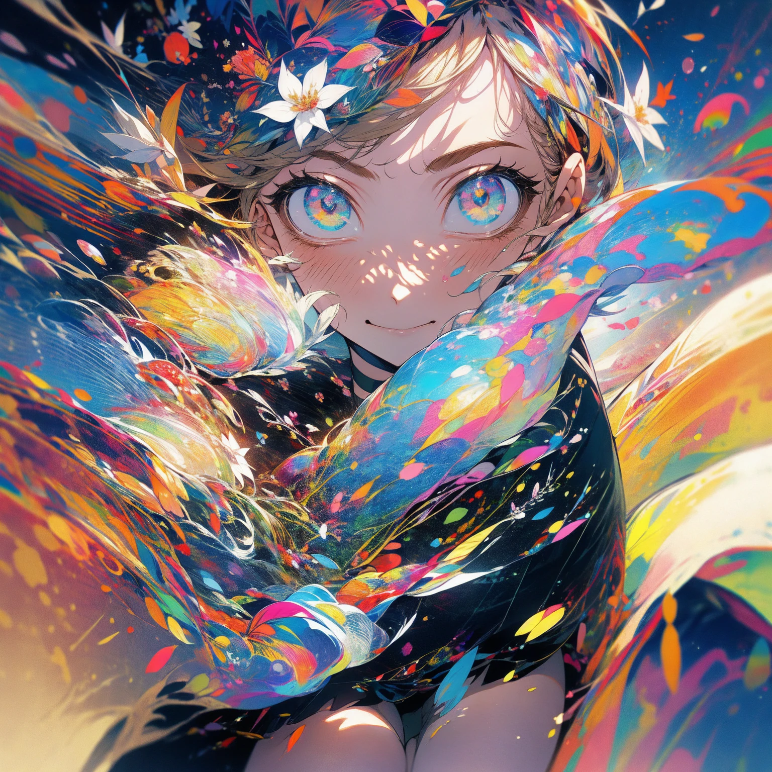 masterpiece, Highest quality, One girl, alone, mini skirt, choker, View your viewers, flower、Thighs、Blonde、