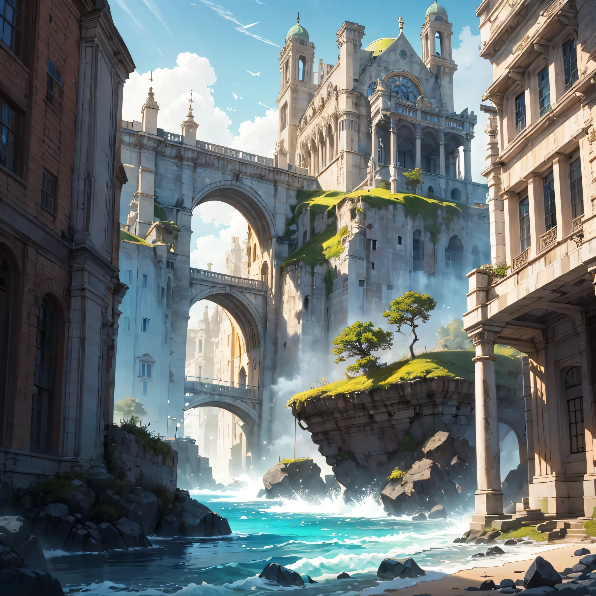 atlantean,Rise slowly from the sea,Extremely gorgeous,A shocking scene,A magnificent city,Extremely complex urban fabric,Ancient city-state,Golden Age legacy