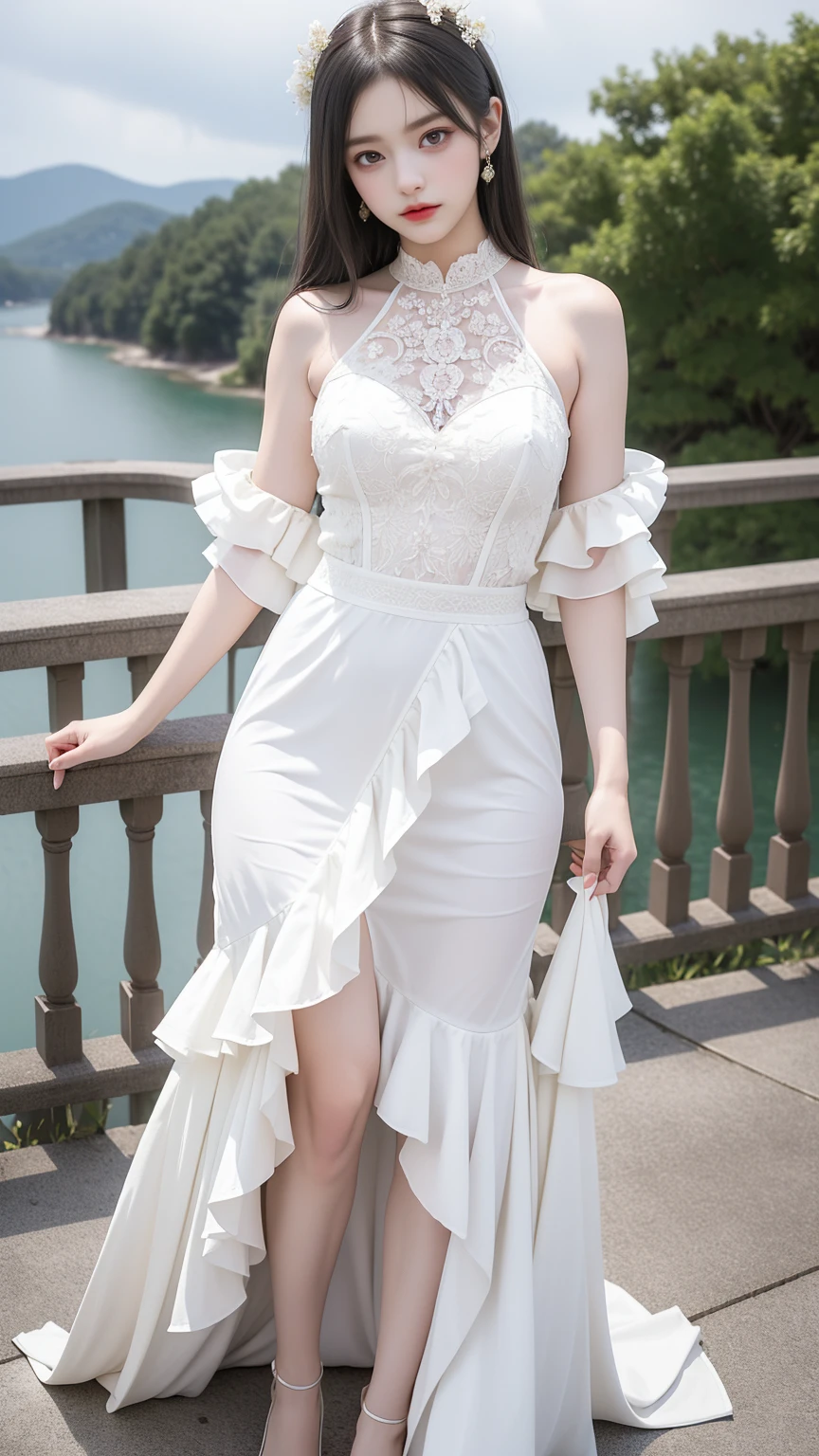 (Highest quality),((8K))(Very detailed)(photographクラスのテクニック)On the bridge,Model in gorgeous dress,Standing there gracefully。Her makeup is exquisite,Deep eye makeup,Bright lip color,彼女をさらにCharmで感動的に見せます。Her figure勢はconfidenceに満ちていて自然で、Tall and straight、Steps are light、すべての動きが女性的な魅力とconfidenceに満ちています。 Her dress is beautifully designed、The details are very well done。The skirt is fluffy,Lots of layers,I just can&#39;t wait to touch it。She wore a thin gold belt around her waist.,彼女の体型をover璧に披露します。彼女のハイヒールもとてもbeautifulです,The heel is thin,Crystal-encrusted upper,Make her walk more gracefully。 全体の形はover璧です、people々It&#39;s possible, but it&#39;s no use being fooled by it.。Her figure,Make pedestrians on the bridge stop and look,They cast envious glances。She&#39;s like a princess、Elegance、confidence、beauty、people々Captivate。((A woman standing by the pool at an old castle))、Highest qualityの作品、Actual work、Ultra Premium Graphics、8K HD CG Works、High Quality Graphics、High-definition CG works、10x pixels、Ultra-fine detail:1. 1、High technical level:1.1フォトReal、Natural light:1. 5、Light Effects(バーチャルLight Effects:1.8)、((Straight Van、Princess Van))、((Very Heavy、Volume Bang:1.1)、((Very Long、Very Heavy、Very Volume Side Lock:1. 1)、Hime cut、Straight bangs、Round face ugly bangs、Ugly long bangs、Bangs straight、(masterpiece、Highest quality:1.5)、(ウルトラファイン8K CG:1.4)、(ハイパーReal:1.25)、(Real:1.1. 4)、((Golden white hair))、Thin eyebrows、High nose、Nice red lips、Rosy Cheeks、Delicate makeup face、Cute face、over璧なバランスの顔、()、A light-toned foundation enhances the clarity of your skin.。 ((Off-the-shoulder semi-transparent white floral tank top)),(No skirt),((Panties with the same floral pattern as the tank top)) 40k、photograph、、Highest quality、(1. Beautiful eyes、Light Hair、White skin、Mr. miss.々Pose、((Medium chest、:1.1))、Highest quality、Tabletop、Ultra-high resolution、(Real:1.4)、RAWphotograph、(Perfect Figure)、(slim、:1.3)。 3)、slimな腹部、over((Golden-haired woman)),((Straight bangs、Princess bangs)),((Very heavy、Very voluminous bangs:1.1)),((Very long、Very heavy、Very voluminous side locks:1. 1))、Hime cut、Straight bangsヘアスタイル、Long Hair、The bangs are cut straight、(masterpiece、Highest quality:1. 5), (超精細8K CG:1.4), (Hyperrealistic:1.25), (Photorealistic:1.25), (Real:1.4), COWBOY SHOT, (smile:1.3)、。 1 Japan Beautiful Girl、19 years old、Supermodel、Japanese Idols、(smile)、(Medium sized chest)、Sweat Muscles, (Full Body Shot), ((Floral panties are visible on a white background))、8K、Highest quality、Highest quality、beautiful、Charm、Captivating appearance、blue eyes、Light Skin Tone,((Poolside pose collection)),((Dynamic Pose))、((Sexy pose))、((Raise your arms、Underarm)）、((Micro Bikini)),