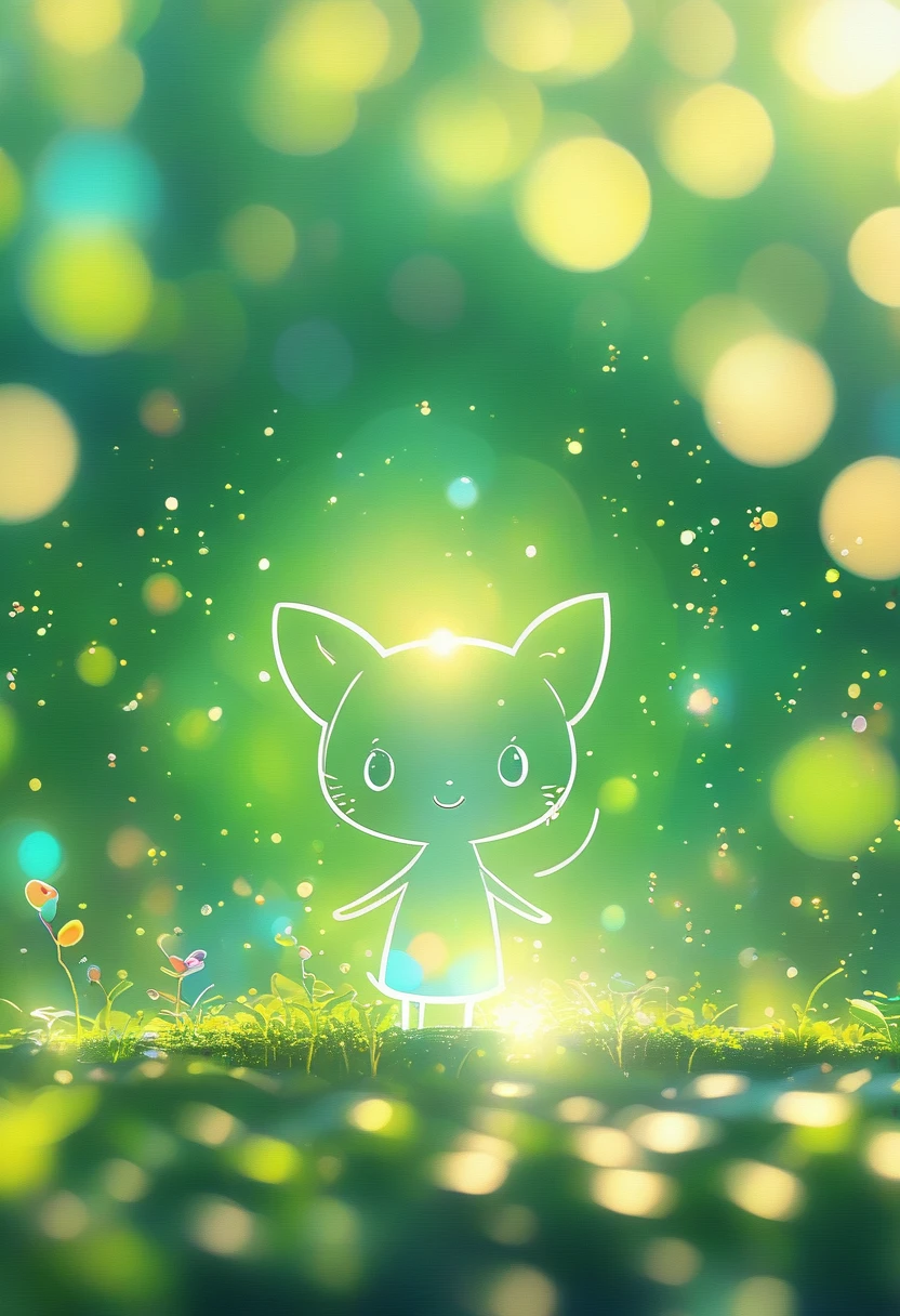 Cartoon Animals Close-up Green Background、Blurred dream pictures、Strong bokeh effect