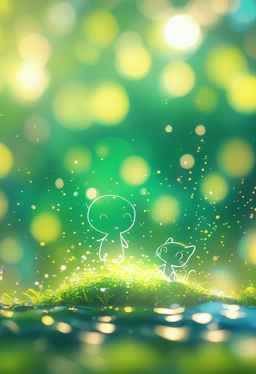 Cartoon Animals Close-up Green Background、Blurred dream pictures、Strong bokeh effect