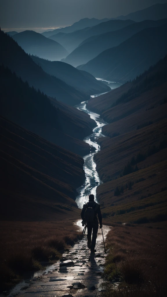 (best quality), (superior quality), (dark), (1man), despair, suicide, Death wandering in the valley of shadows.Raw,Award-winning,landscape